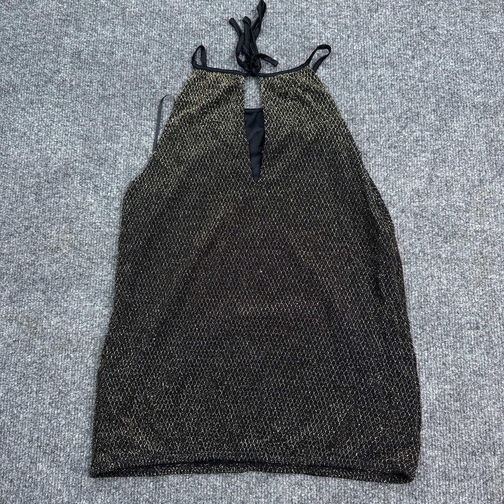 EXPRESS Tank Top Blouse Womens Size XS Black Glitter Gold Sleeveless Cocktail - Picture 2 of 10